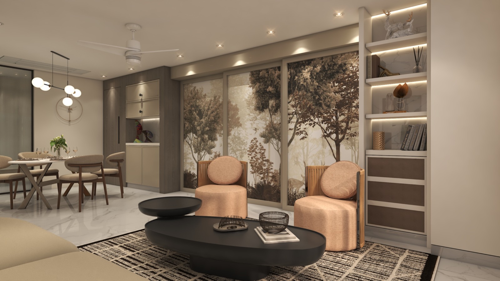 Refined dressing area with illuminated mirror