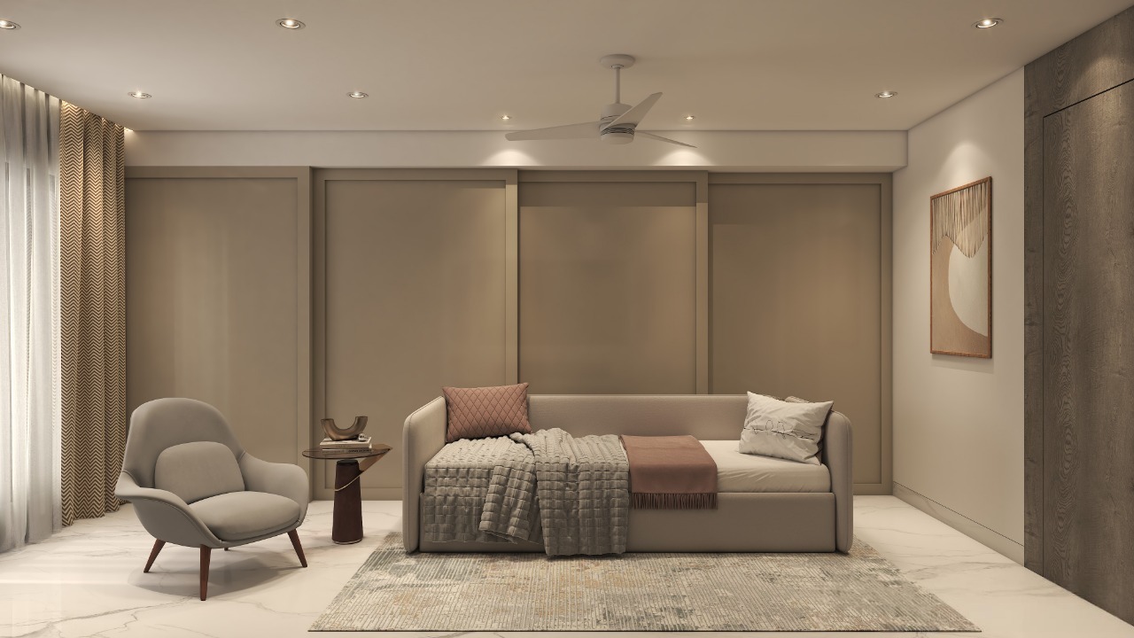 Bedroom with elegant detailing and warm lighting